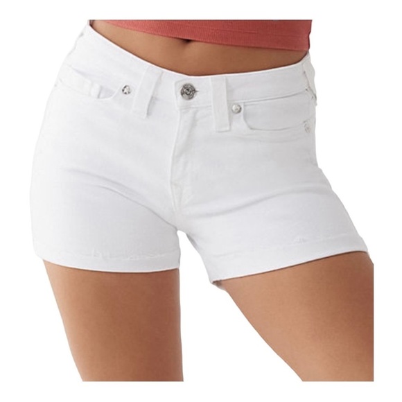 True Religion Jennie Curvy Maisie Raw Hem(Folded)Jean Shorts. White. Sz 24